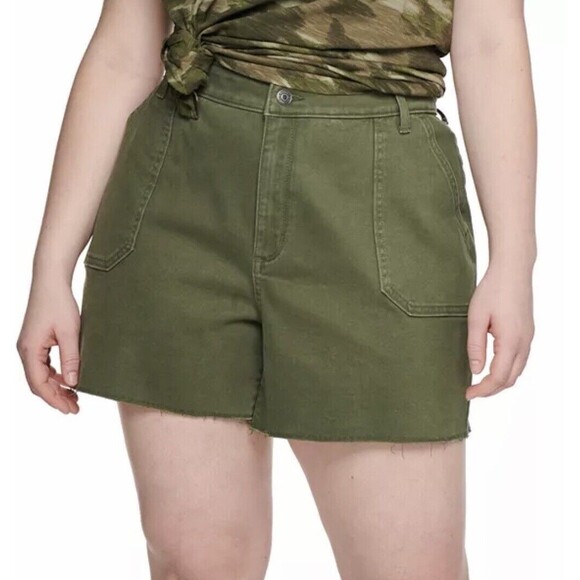 SONOMA WOMEN'S SHORTS HIGH RISE OLIVE GREEN DEMIN SIZE 12, 18 Distressed Hemline - Picture 1 of 8